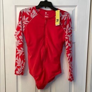 Speedo Red Long Sleeve Swimsuit